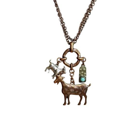 Rustic Farmhouse Style Billy Goat Hammered Copper Tone Necklace - Picture 4 of 6